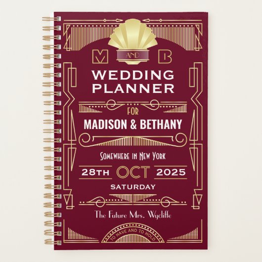 アールデコ金ゴールドブルゴーニュエレガントギャツビー結婚ズ プランナー手帳 (正面)