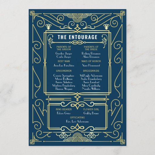 アールデコ金ゴールドブルーEntourage Order of Ceremony プログラム (裏面)