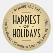 アールデコ金ゴールドホイフェイクルクリスマス差出人住所ラベル ラウンドシール (正面)