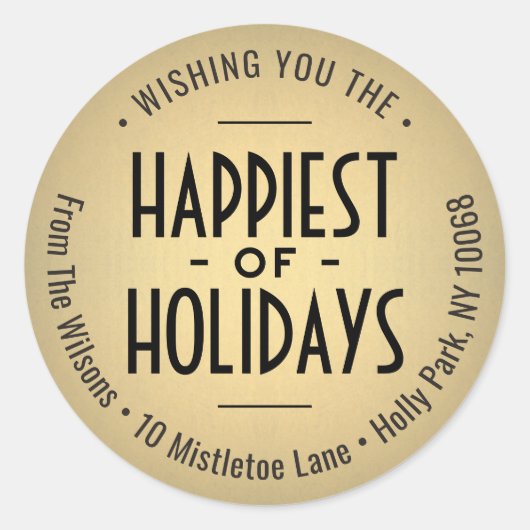 アールデコ金ゴールドホイフェイクルクリスマス差出人住所ラベル ラウンドシール (正面)