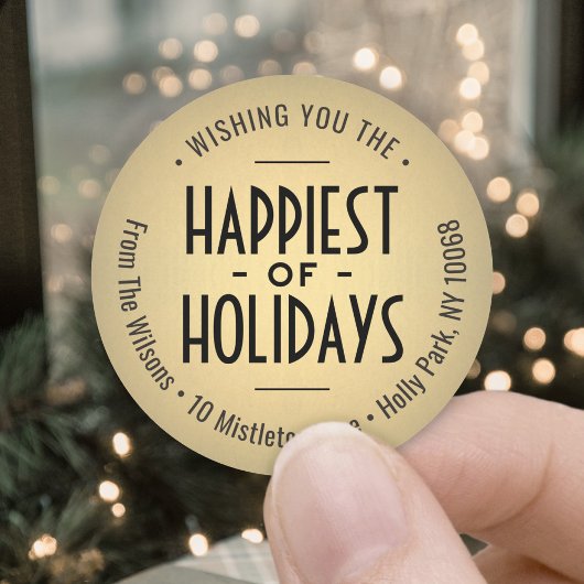 アールデコ金ゴールドホイフェイクルクリスマス差出人住所ラベル ラウンドシール