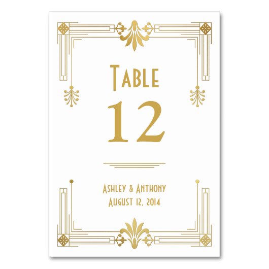 アールデコ金ゴールドホワイトローアリング20結婚s テーブルナンバー (正面)