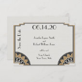 アールデコ金ゴールドポストウェディング日付の保存 セーブザデート (正面/裏面)