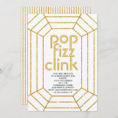 アールデコ金ゴールドポップ・アートのフィザニンザク大晦日パーティー 招待状 (正面/裏面)