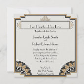 アールデコ金ゴールドポー結婚式招待状 招待状 (正面)