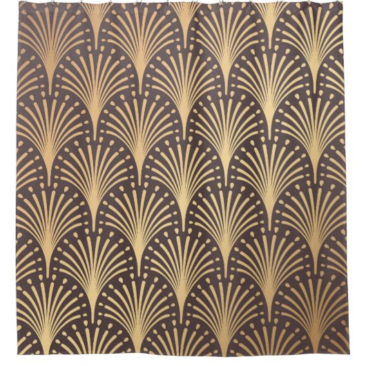 アールデコ金ゴールドミニマル：ジオメトリックラグジュアリ シャワーカーテン (正面)
