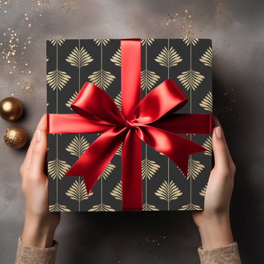 アールデコ金ゴールドヤシの葉のパターン ラッピングペーパー