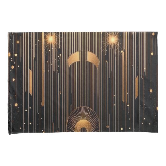 アールデコ金ゴールドレインエジプトアートブラックスタンダード 枕カバー (正面右)