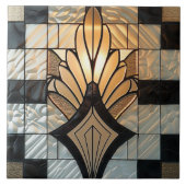 アールデコ金ゴールド白黒ファンフローラ タイル (正面)