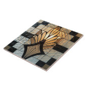 アールデコ金ゴールド白黒ファンフローラ タイル (側面)