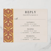 アールデコ金ゴールド結婚フローラの数々のイベントRSVPカード 箔招待状ポストカード (正面)