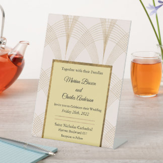 アールデコ金ゴールド結婚式招待状 台座サイン