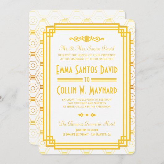 アールデコ金ゴールド結婚式招待状 招待状 (正面/裏面)