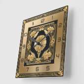 アールデコ金ゴールド花 スクエア壁時計 (傾斜)