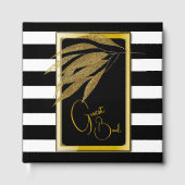 アールデコ金ゴールド離れバラブラックストライプ結婚ズ ゲストブック (正面)