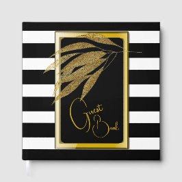 アールデコ金ゴールド離れバラブラックストライプ結婚ズ ゲストブック