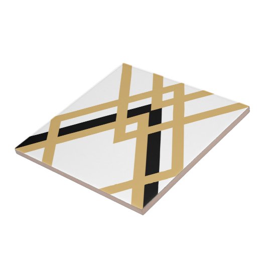 アールデコ金ゴールド黒シームレスジオメトリホワイト タイル (側面)