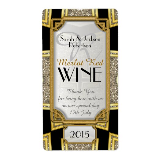 アールデコ金ゴールド3ヴィンテージスタイリッシュワインボトルラベル ラベル (正面)