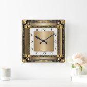 アールデコ金ゴールド スクエア壁時計 (ホーム)