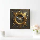 アールデコ金ゴールド スクエア壁時計 (ホーム)