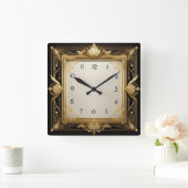 アールデコ金ゴールド スクエア壁時計 (ホーム)