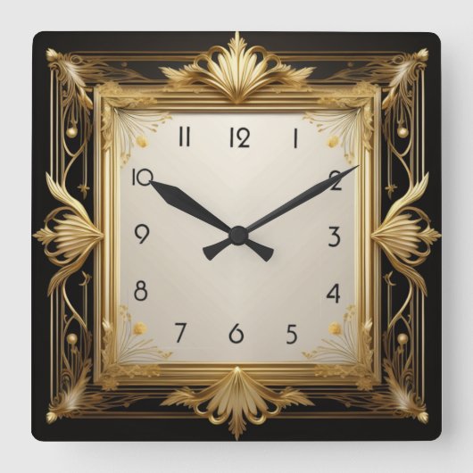 アールデコ金ゴールド スクエア壁時計 (正面)