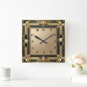 アールデコ金ゴールド スクエア壁時計 (ホーム)