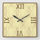 アールデコ金ゴールド、バタークリーム、ダークブラウン スクエア壁時計 (正面)