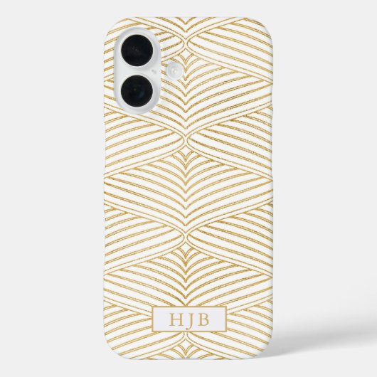 アールデコ金ゴールド&ホワイトモノグラムかわいらしiPhone 16 Case-Mate iPhoneケース (裏面)