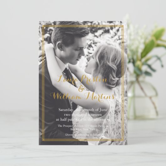 アールデコ金フレームの写真の結婚式招待状 招待状 (スタンド正面)
