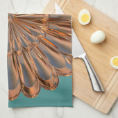 アールデコ銅とティール（緑がかった色）ファンシェルデザイン キッチンタオル (四つ折り)