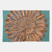 アールデコ銅とティール（緑がかった色）ファンシェルデザイン キッチンタオル (横)