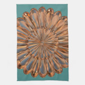 アールデコ銅とティール（緑がかった色）ファンシェルデザイン キッチンタオル (縦)