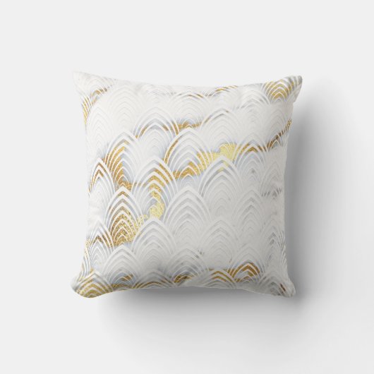 アールデコ銅ホワイトグレー金ゴールドグリッター大理石 クッション (正面)