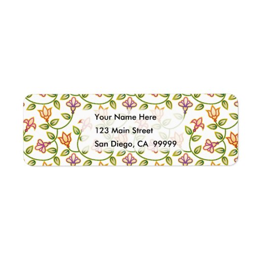 アールデコ離れ花、ビーズ任意の色の背景 ラベル (正面)