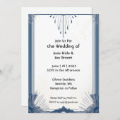 アールデコ青い白のエレガントな結婚式の招待状 招待状 (正面/裏面)