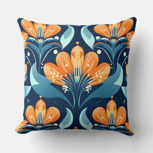 アールデコ青橙花 クッション (正面)