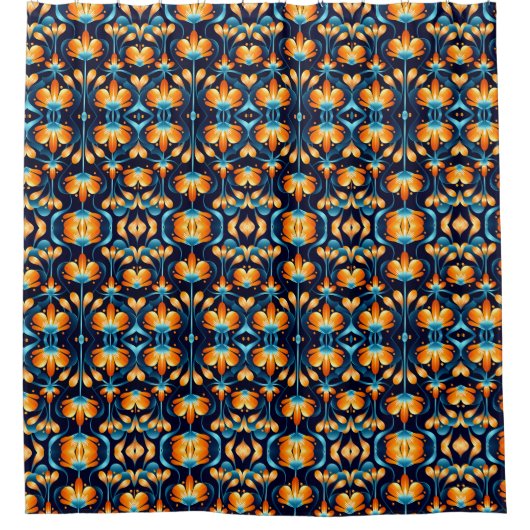 アールデコ青橙花 シャワーカーテン (正面)