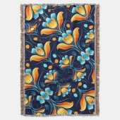 アールデコ青橙花 スローブランケット (正面縦)