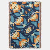 アールデコ青橙花 スローブランケット (正面縦)