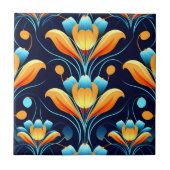 アールデコ青橙花 タイル (正面)