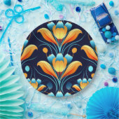 アールデコ青橙花 ペーパープレート (パーティー)