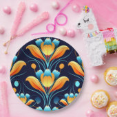 アールデコ青橙花 ペーパープレート (パーティー)