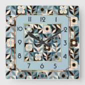 アールデコ青 スクエア壁時計 (正面)