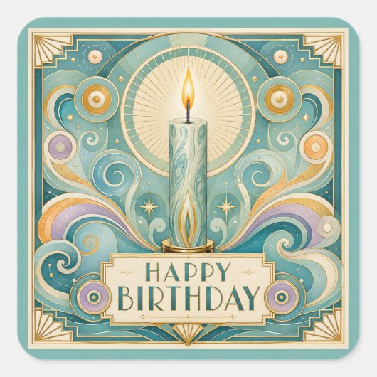 アールデコ風のろうそくの誕生日 スクエアシール (正面)