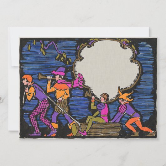 アールデコ風の木版画スタイルのユールログ運び (正面)