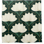 アールデコ風の蓮の花と金の扇の模様 シャワーカーテン (正面)