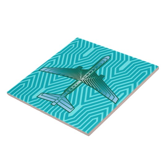 アールデコ飛行機、ターコイズ、ティール(緑がかった色)及びアクア タイル (側面)