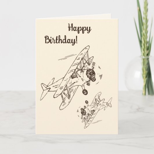アールデコ飛行機-ハッピーバースデー。 カード (正面)