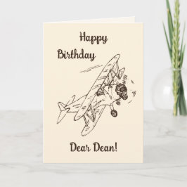 アールデコ飛行機-ハッピーバースデー+名前。 カード